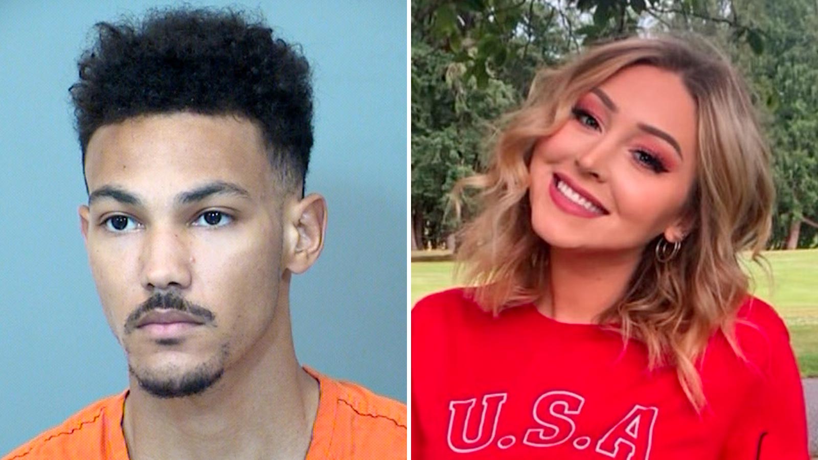 Split images showing a mugshot of the accused (left) and a photo of the woman (right) connected to the murder case at the center of the Supreme Court ruling.