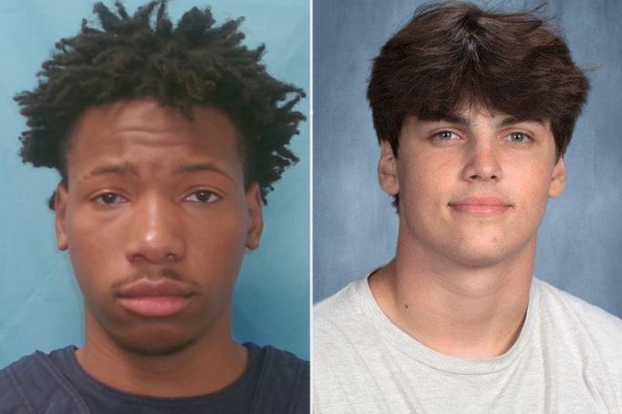 Two portrait photos published in coverage of the lawsuit related to the rooftop jump — a mugshot‑style image at left and a school portrait at right — shown here as part of reporting on the incident.