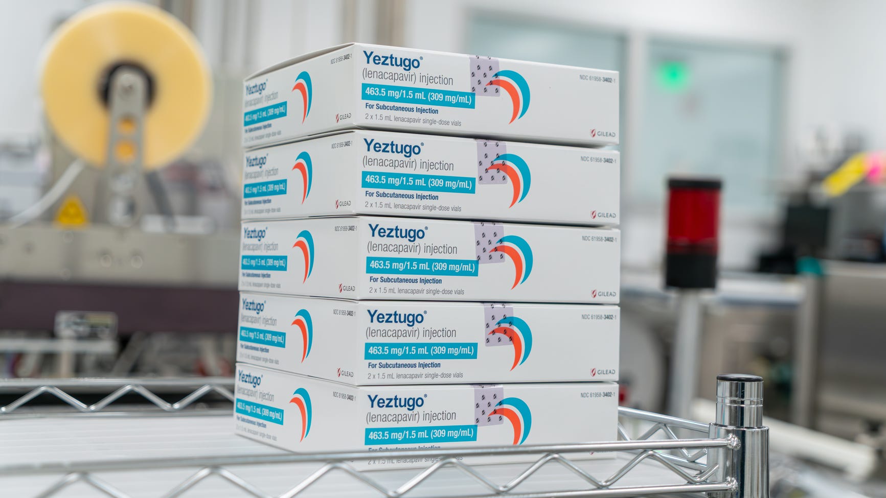 Stacks of Yeztugo (lenacapavir) injection boxes — the long‑acting subcutaneous medication approved as a twice‑yearly option for HIV prevention.