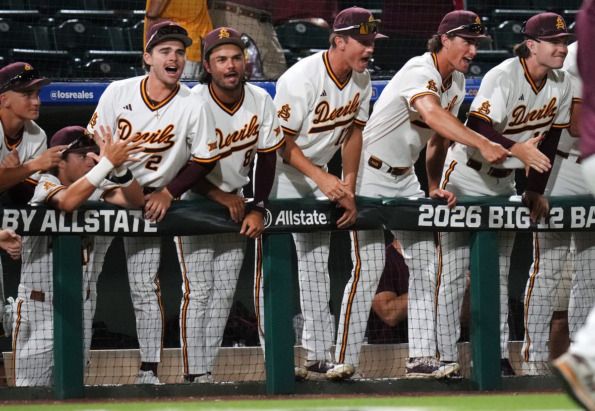 Arizona State players cheer from the dugout during a Big 12 game; the Sun Devils prepare for the upcoming meeting with Ole Miss — check the article for game time and how to watch.