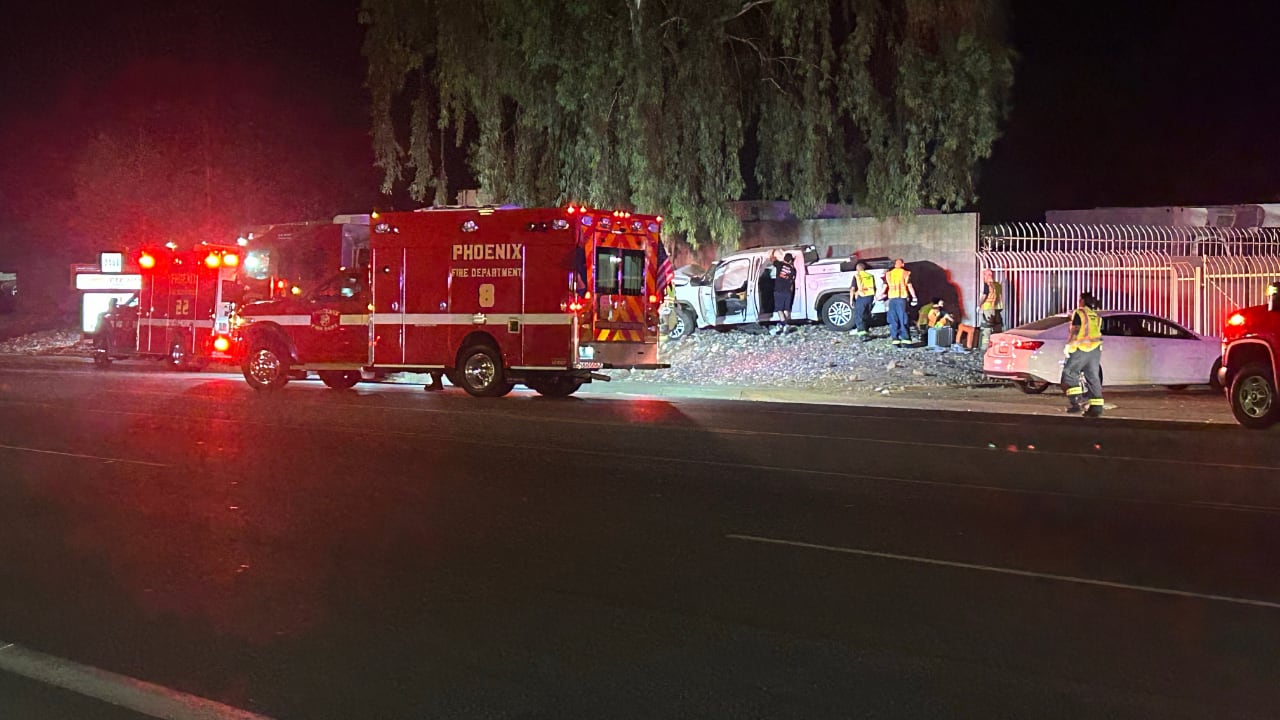 Three people critically injured after pickup crashes into tree near 7th Street and University Drive in Phoenix